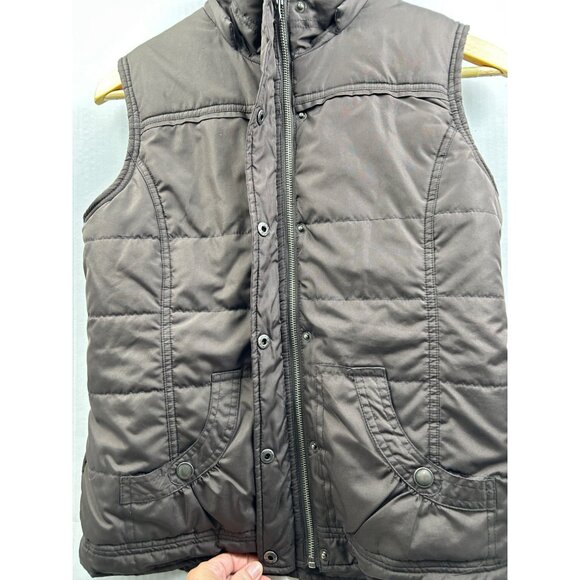 Vanity Puffer Vest Womens Medium Faux Fur Lined Brwn Cozy Winter Layer Y2K Style - Picture 9 of 11
